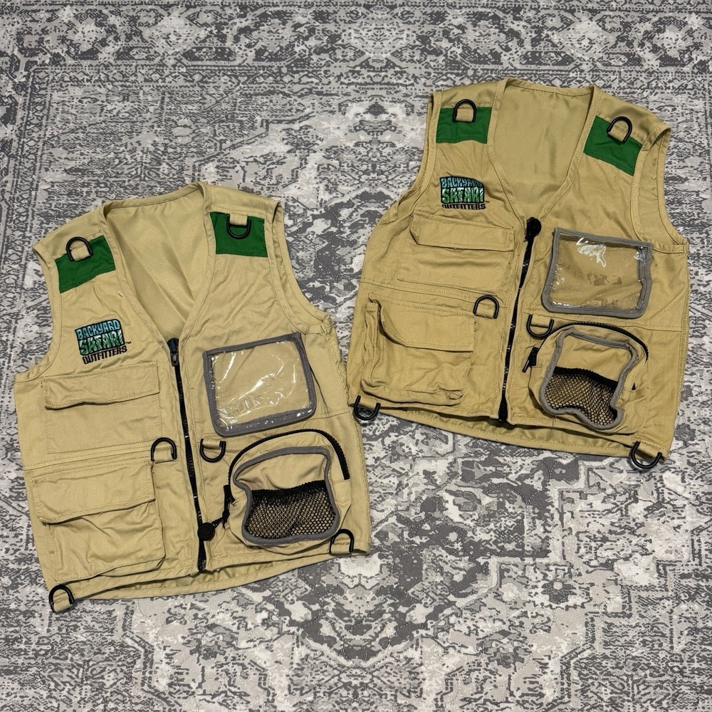 Backyard Safari Outfitters Kids Cargo Fishing Vests Tan Khaki Set of 2 M